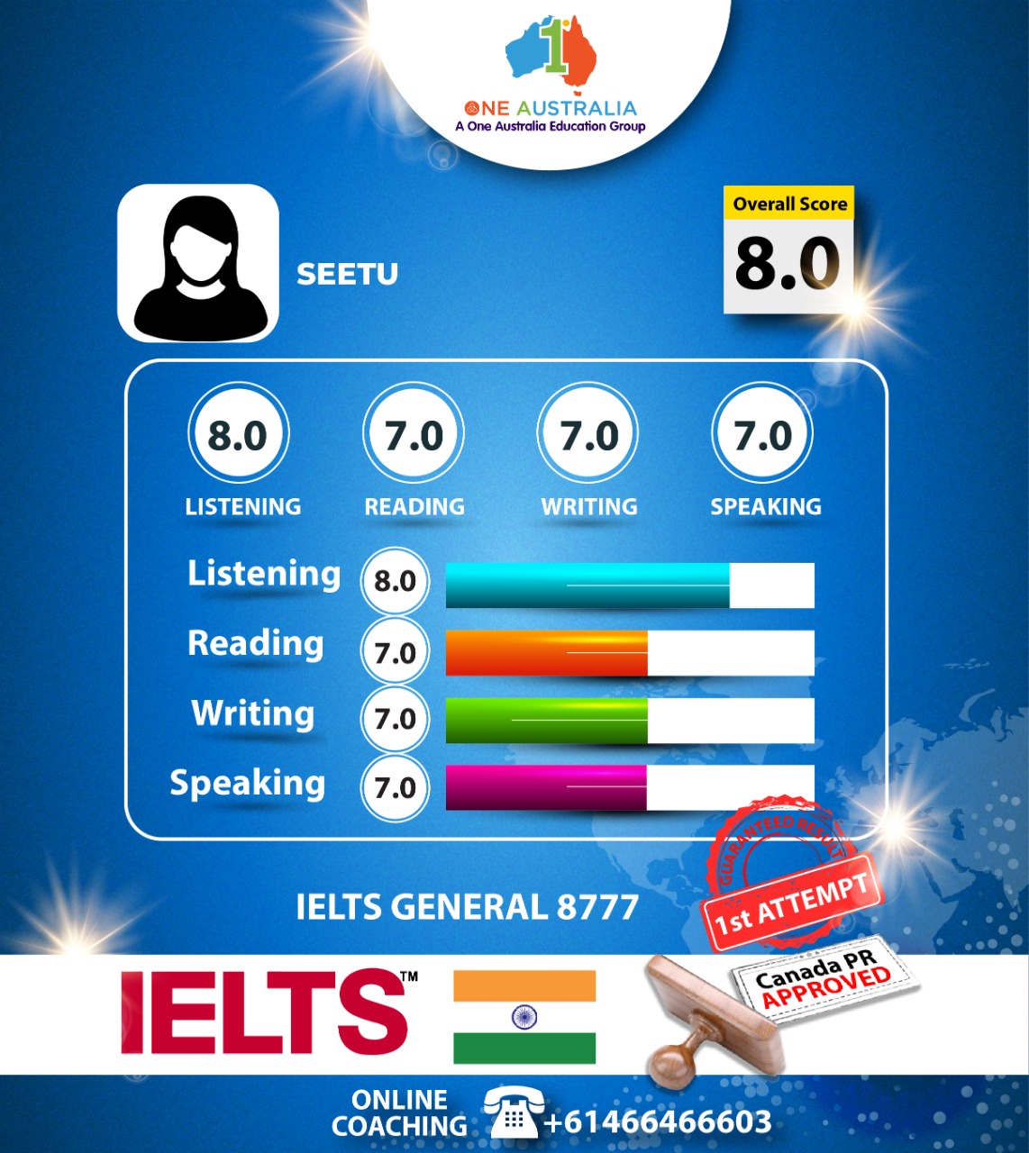 Student IELTS scorecard One Australia Group