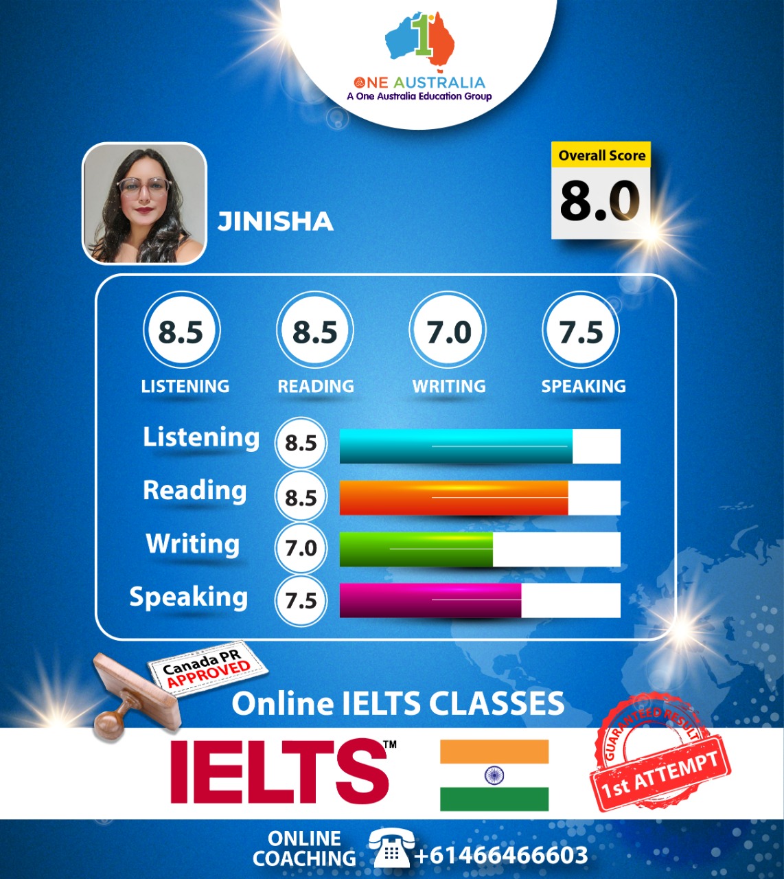 Student IELTS scorecard One Australia Group